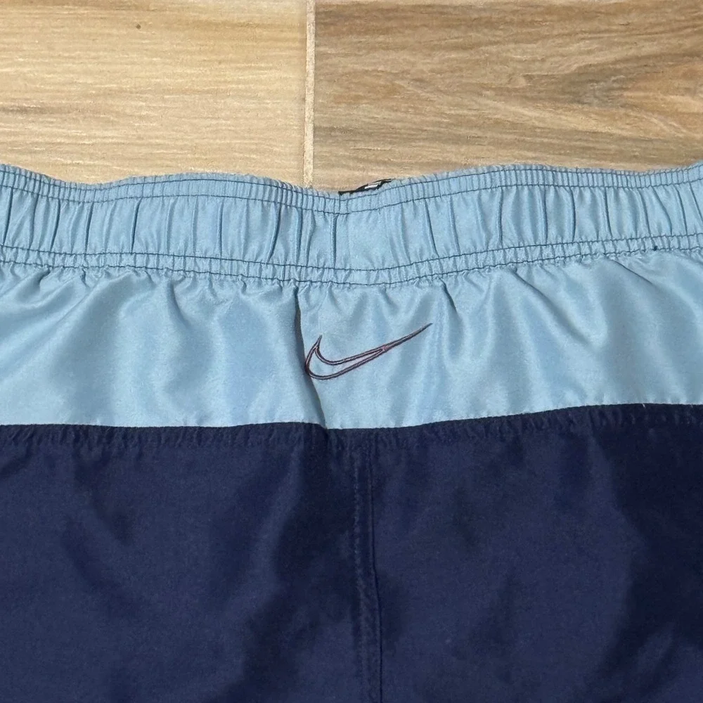 Vintage Nike Swim Trunks Mens Small Navy Light Blue Blocked Volley Shorts Y2K